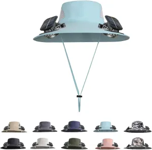 Solar Fan Hat Outdoor, Wide Brim Sun Hat with 2 Solar Fans Solar Powered, 2025 UPF 50  Bucket Sun Hat for Men Women
