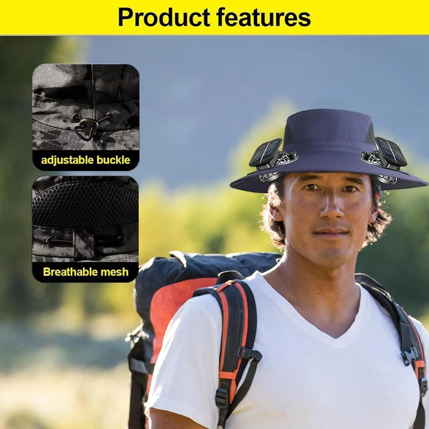 Solar Fan Hat Outdoor, Wide Brim Sun Hat with 2 Solar Fans Solar Powered, 2025 UPF 50  Bucket Sun Hat for Men Women