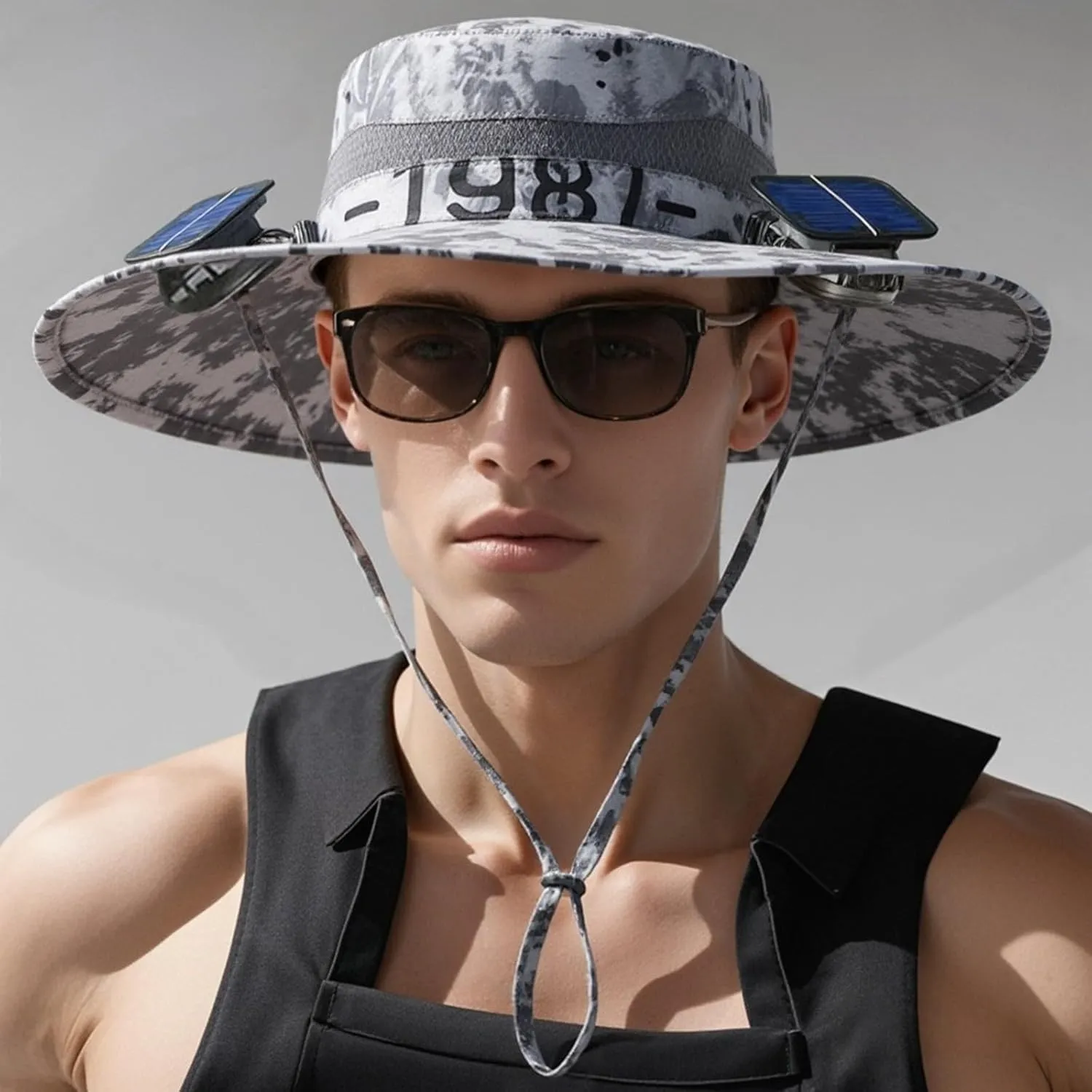 Solar Fan Hat, Women Men Wide Brim Sun Hats with 2 Solar Fan, UPF 50  Breathable Bucket Hat Outdoor Fishing Hat for Camping