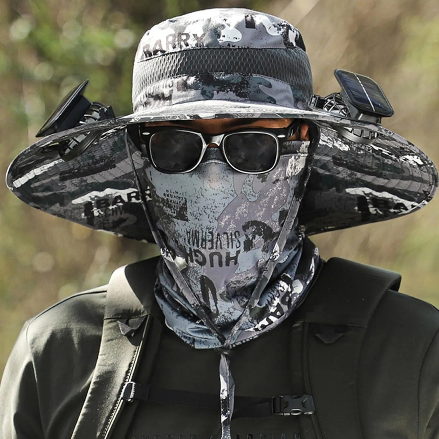 Solar Fan Hat, Women Men Wide Brim Sun Hats with 2 Solar Fan, UPF 50  Breathable Bucket Hat Outdoor Fishing Hat for Camping