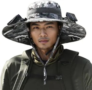 Solar Fan Hat,Outdoor Wide Brim Sun Hat with 2 Solar Fan,UV Protection Hiking Camping Fishing Hat for Men and Women