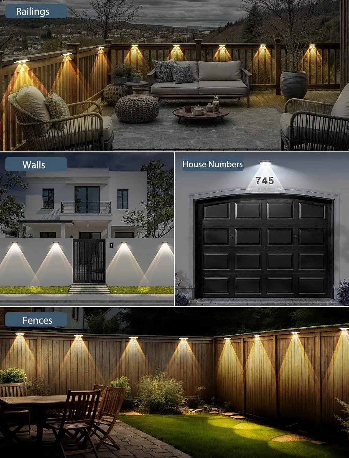Solar Fence Lights Outdoor-3000/4000/6000K 3 Mode,IP65 Waterproof Solar Powered Lights Outdoor for Backyard/Patio/Fence/Wall/Deck/Step/Porch/Railings/Pool (8pack)