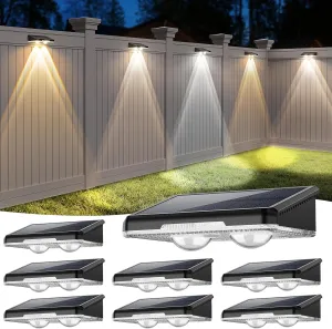Solar Fence Lights Outdoor-3000/4000/6000K 3 Mode,IP65 Waterproof Solar Powered Lights Outdoor for Backyard/Patio/Fence/Wall/Deck/Step/Porch/Railings/Pool (8pack)