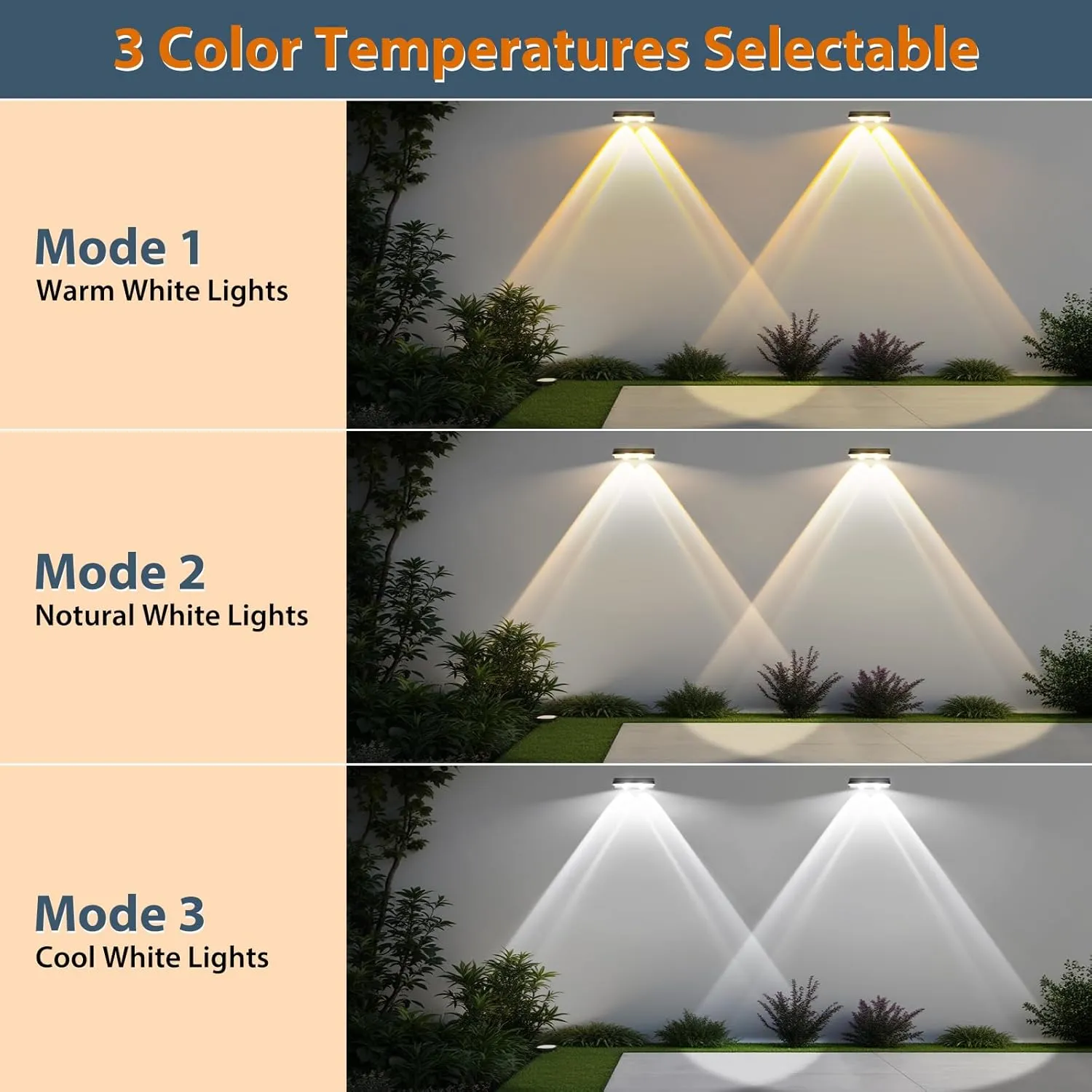 Solar Fence Lights Outdoor-3000/4000/6000K 3 Mode,IP65 Waterproof Solar Powered Lights Outdoor for Backyard/Patio/Fence/Wall/Deck/Step/Porch/Railings/Pool (8pack)