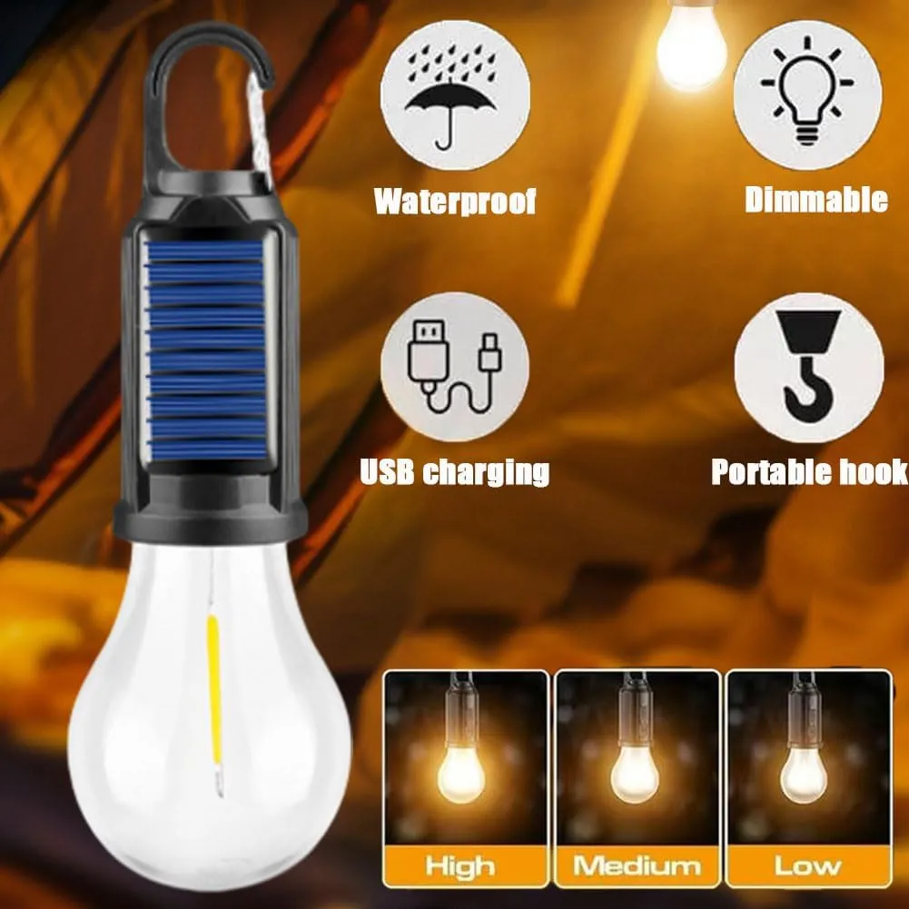 Solar Hooked Camping Light, Solar Rechargeable Hooked Camping Light, Waterproof Portable Solars Campings Lights, 3 Lights Modes Adjustable LED Camp Bulbs for Hiking, Fishing (6 PCS)