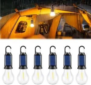 Solar Hooked Camping Light, Solar Rechargeable Hooked Camping Light, Waterproof Portable Solars Campings Lights, 3 Lights Modes Adjustable LED Camp Bulbs for Hiking, Fishing (6 PCS)