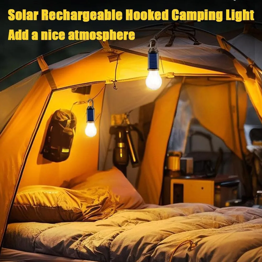 Solar Hooked Camping Light, Solar Rechargeable Hooked Camping Light, Waterproof Portable Solars Campings Lights, 3 Lights Modes Adjustable LED Camp Bulbs for Hiking, Fishing (6 PCS)