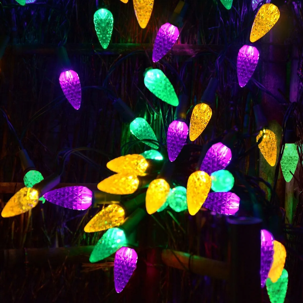 Solar Mardi Gras Lights - 100 LED Decor with 8 Modes, Waterproof for Outdoor Use - Yellow, Green, Purple - Perfect for Mardi Gras, Camping, Holidays, Gardens, Fences, Balconies