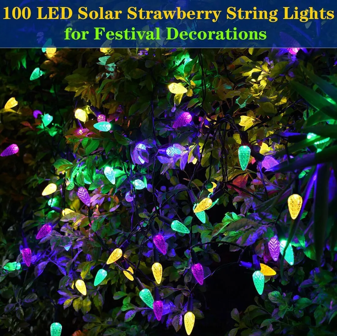 Solar Mardi Gras Lights - 100 LED Decor with 8 Modes, Waterproof for Outdoor Use - Yellow, Green, Purple - Perfect for Mardi Gras, Camping, Holidays, Gardens, Fences, Balconies