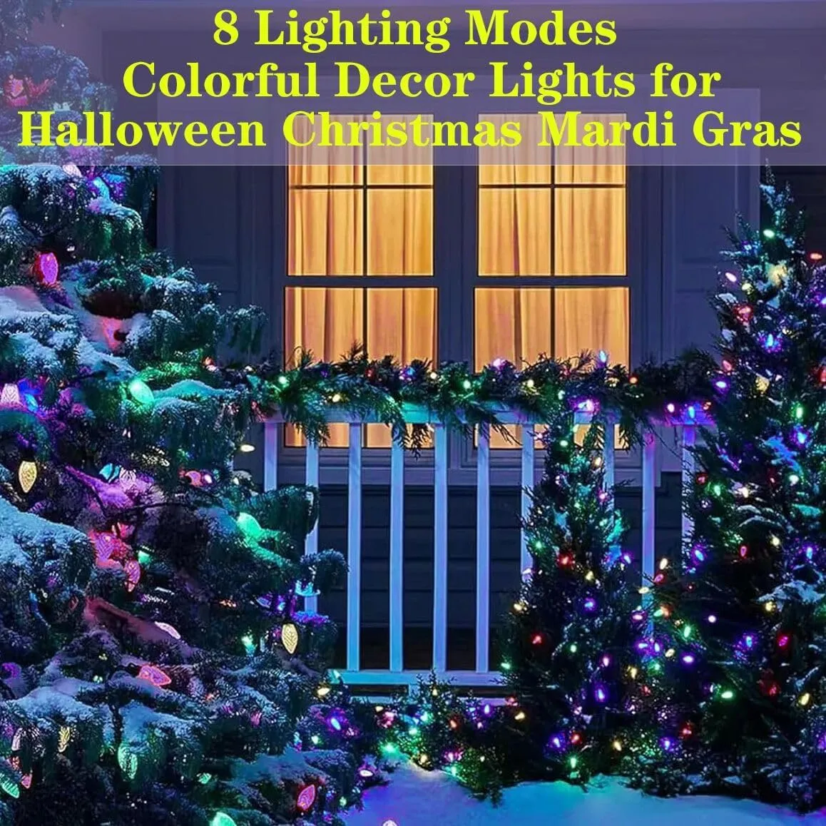 Solar Mardi Gras Lights - 100 LED Decor with 8 Modes, Waterproof for Outdoor Use - Yellow, Green, Purple - Perfect for Mardi Gras, Camping, Holidays, Gardens, Fences, Balconies