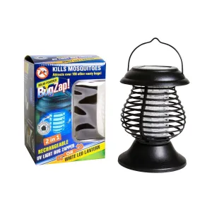 SOLAR-POWERED BUGZAP! 2 IN 1 RECHARGEABLE UV LIGHT BUG ZAPPER AND WHITE LED LANTERN! BOX HAS DAMAGE BUT CONTENTS ARE PERFECT!