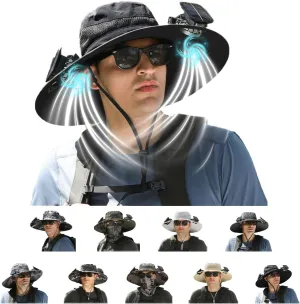 Solar-Powered Cooling Hat with Dua USB-Rechargeable Fans Protection for Fishing/Camping/Beach Waterproof Unisex Outdoor Gear