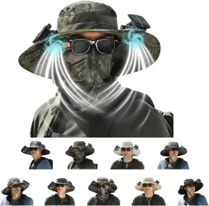 Solar-Powered Cooling Hat with Dua USB-Rechargeable Fans Protection for Fishing/Camping/Beach Waterproof Unisex Outdoor Gear