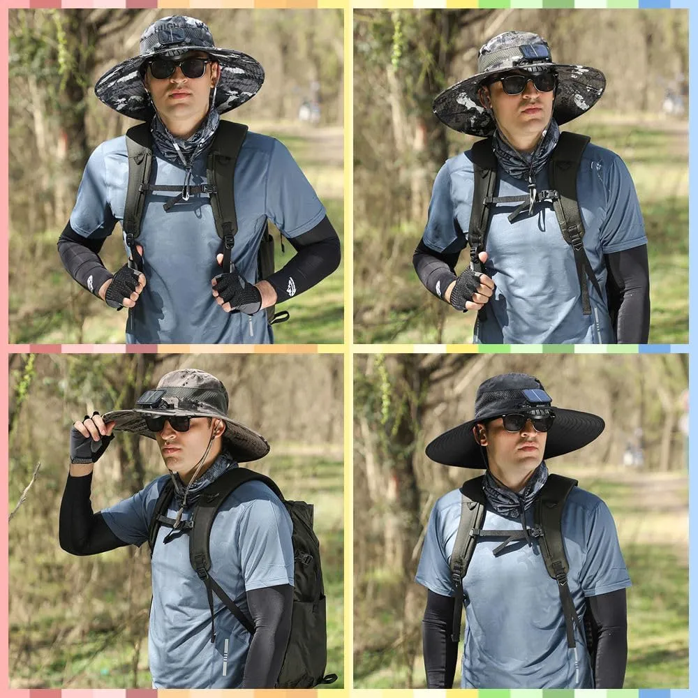 Solar-Powered Cooling Hat with Dua USB-Rechargeable Fans Protection for Fishing/Camping/Beach Waterproof Unisex Outdoor Gear