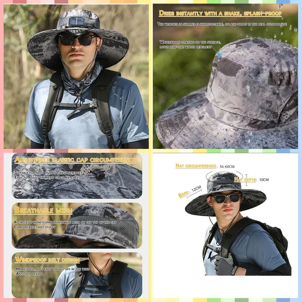Solar-Powered Cooling Hat with Dua USB-Rechargeable Fans Protection for Fishing/Camping/Beach Waterproof Unisex Outdoor Gear