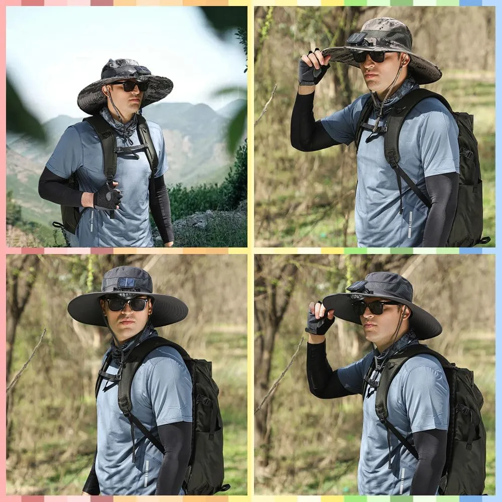 Solar-Powered Cooling Hat with Dua USB-Rechargeable Fans Protection for Fishing/Camping/Beach Waterproof Unisex Outdoor Gear