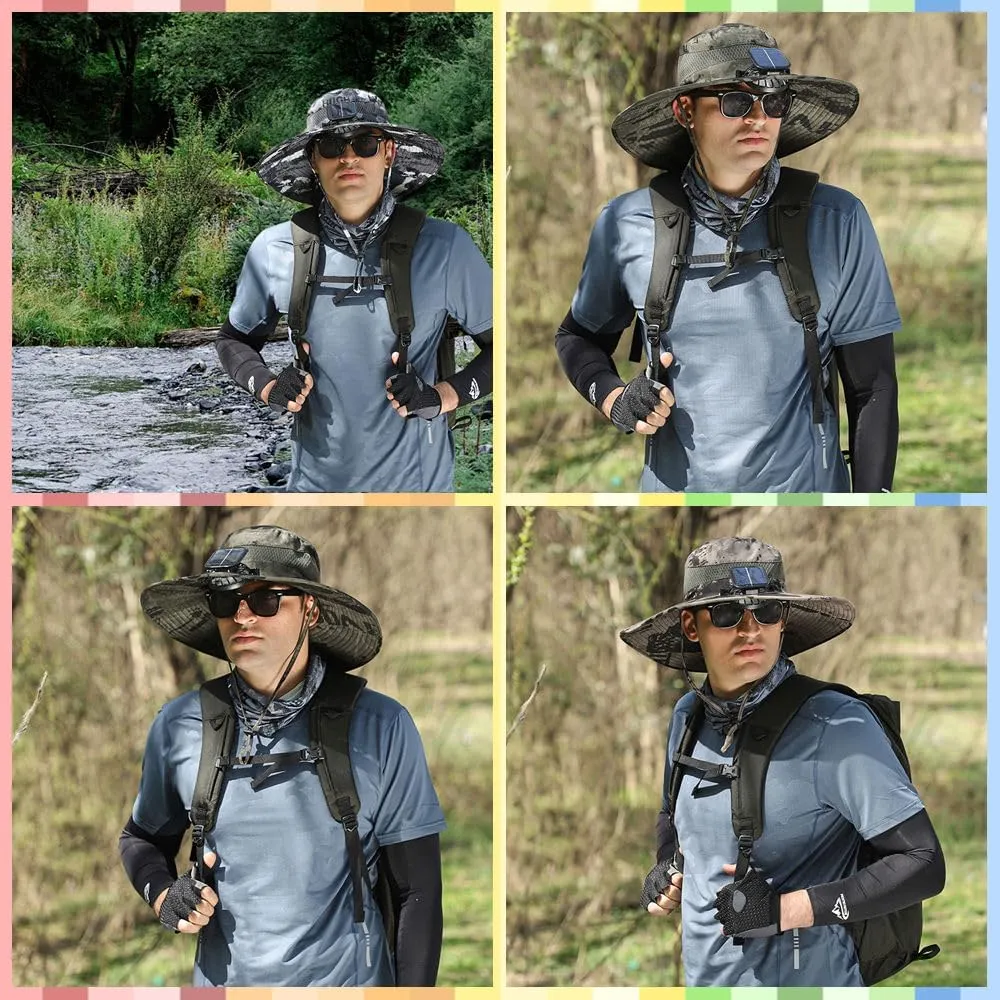 Solar-Powered Cooling Hat with Dua USB-Rechargeable Fans Protection for Fishing/Camping/Beach Waterproof Unisex Outdoor Gear