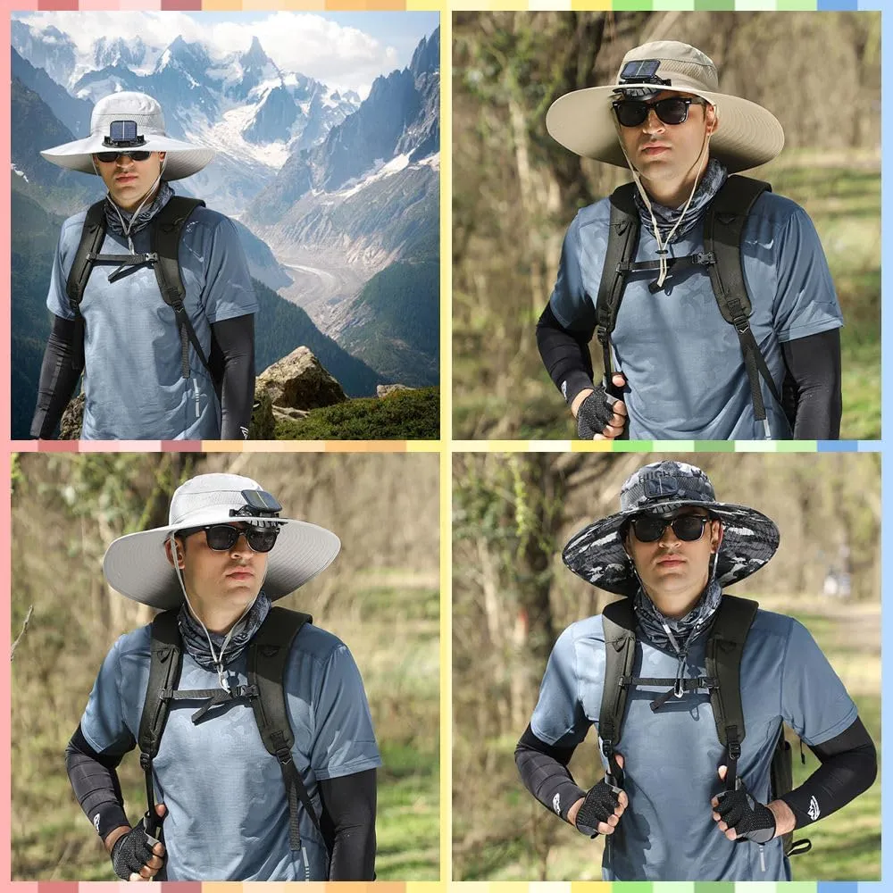 Solar-Powered Cooling Hat with Dua USB-Rechargeable Fans Protection for Fishing/Camping/Beach Waterproof Unisex Outdoor Gear