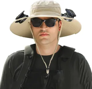 Solar Powered Fan Hat, Adjustable Outdoor Cooling Hat for Men, Wide Brim Sunproof and Waterproof Fishing Hat