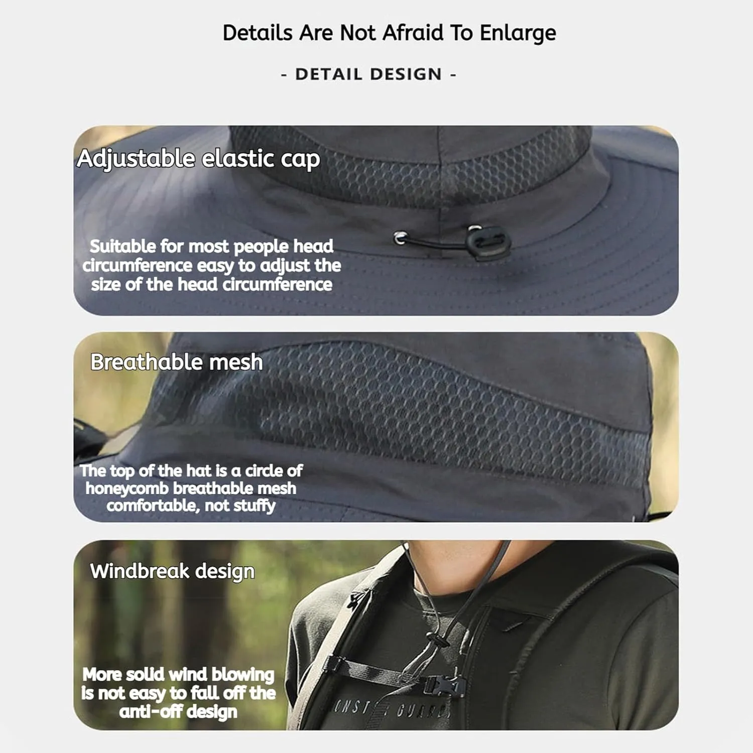 Solar Powered Fan Hat, Adjustable Outdoor Cooling Hat for Men, Wide Brim Sunproof and Waterproof Fishing Hat