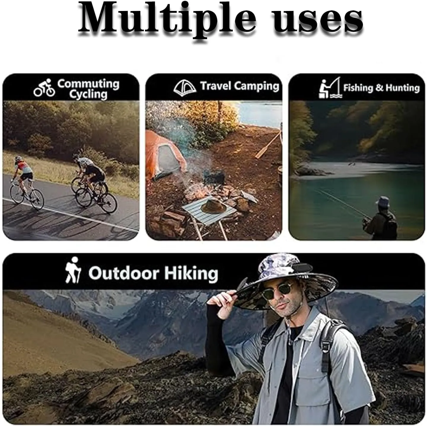 Solar Powered Fan Hat for Men, Fishing Hat with Built in Fan, Outdoor Wide Brim Sun Hats, UPF 50  for Outdoor Camping Fishing