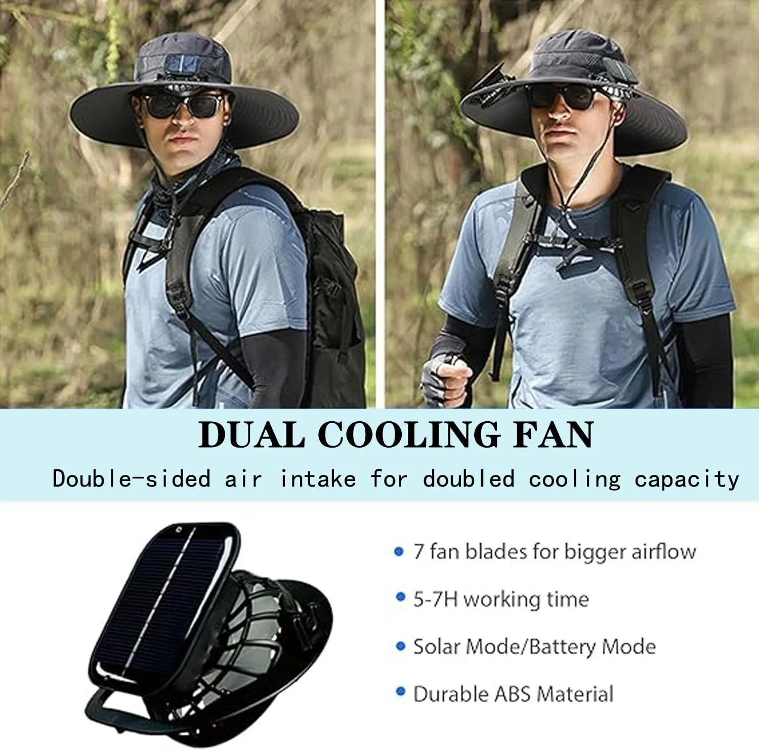 Solar Powered Fan Hat for Men, Fishing Hat with Built in Fan, Outdoor Wide Brim Sun Hats, UPF 50  for Outdoor Camping Fishing
