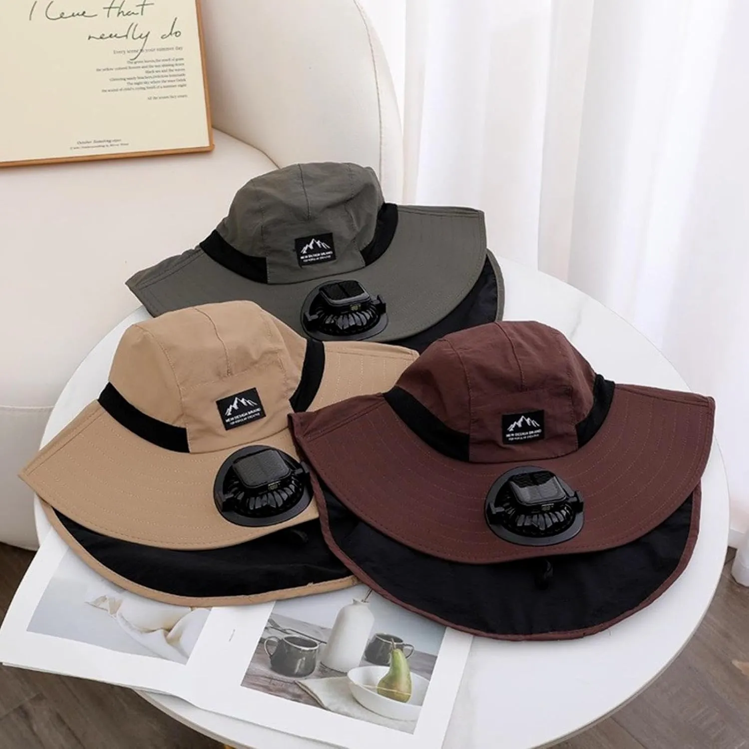 Solar Powered Fan Hat for Men, UPF 50  Wide Brim Sun Fishing Hat with Adjustable Neck Flap & 3-Speed Fans for Hiking, Beach