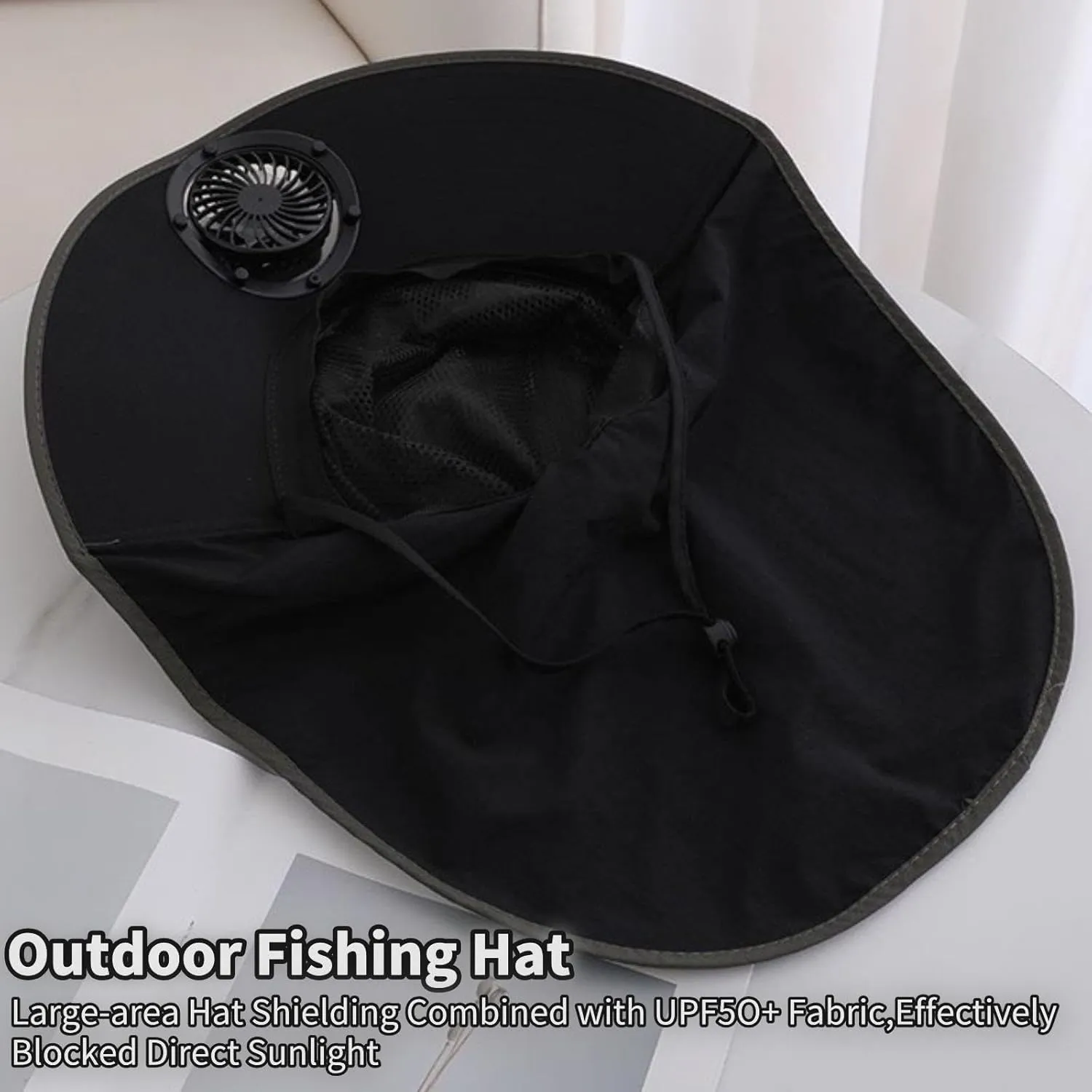 Solar Powered Fan Hat for Men, UPF 50  Wide Brim Sun Fishing Hat with Adjustable Neck Flap & 3-Speed Fans for Hiking, Beach
