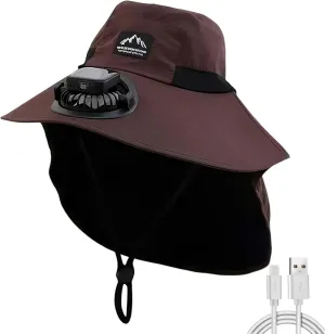 Solar Powered Fan Hat for Men, UPF 50  Wide Brim Sun Fishing Hat with Adjustable Neck Flap & 3-Speed Fans for Hiking, Beach
