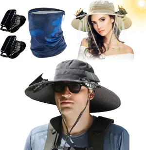 Solar Powered Fan Hat for Men,Solar Fan Hats,Hat with Fans for Outdoor Fishing Camping Hiking,Removable & USB Charging