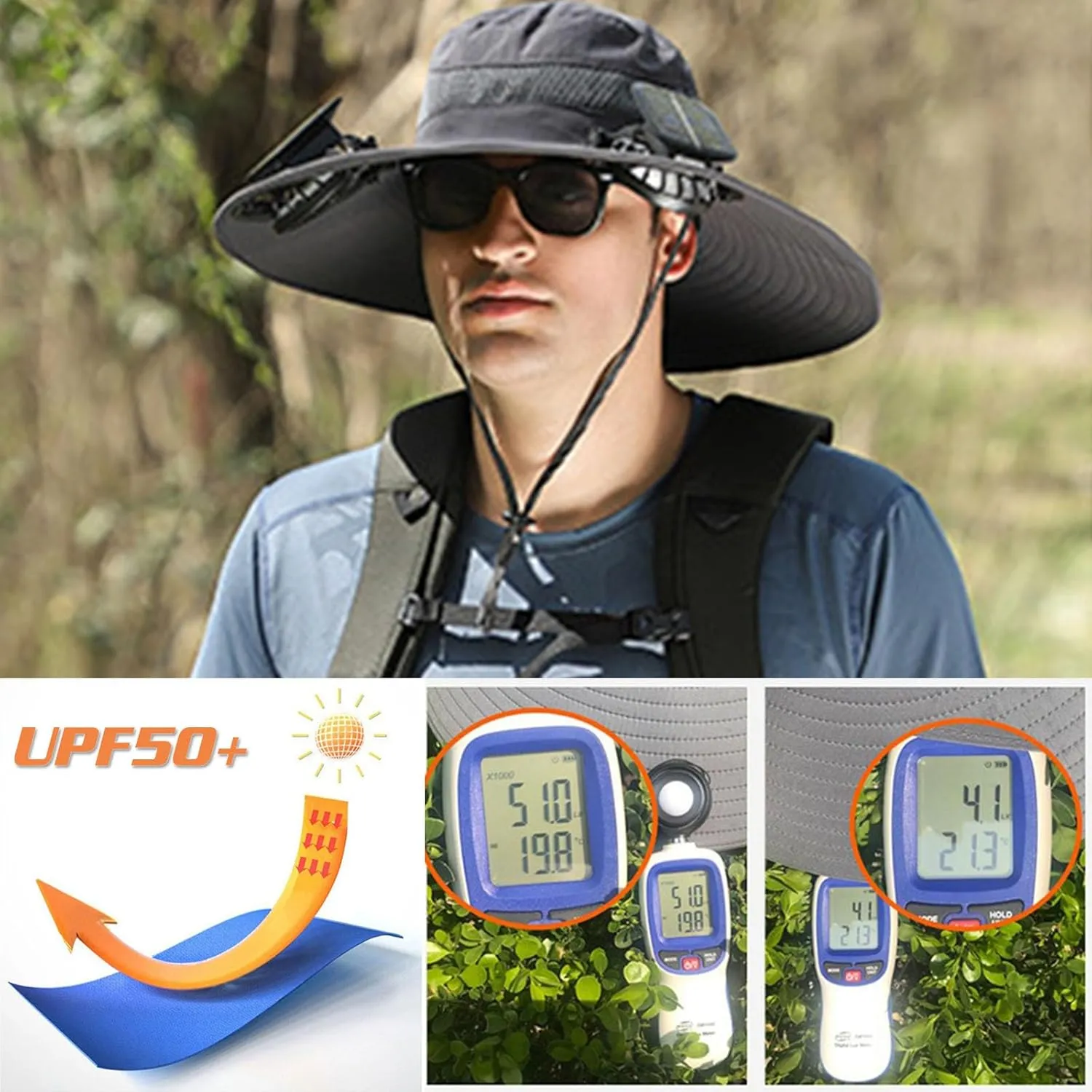 Solar Powered Fan Hat for Men,Solar Fan Hats,Hat with Fans for Outdoor Fishing Camping Hiking,Removable & USB Charging