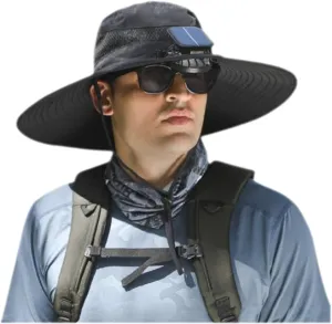 Solar Powered Fan Hat for Men,Wide Brim Solar Fan Hat Outdoor Fishing