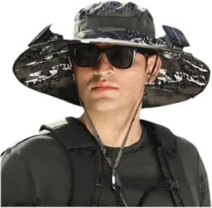 Solar Powered Fan Hat for Men,Wide Brim Solar Fan Hat Outdoor Fishing