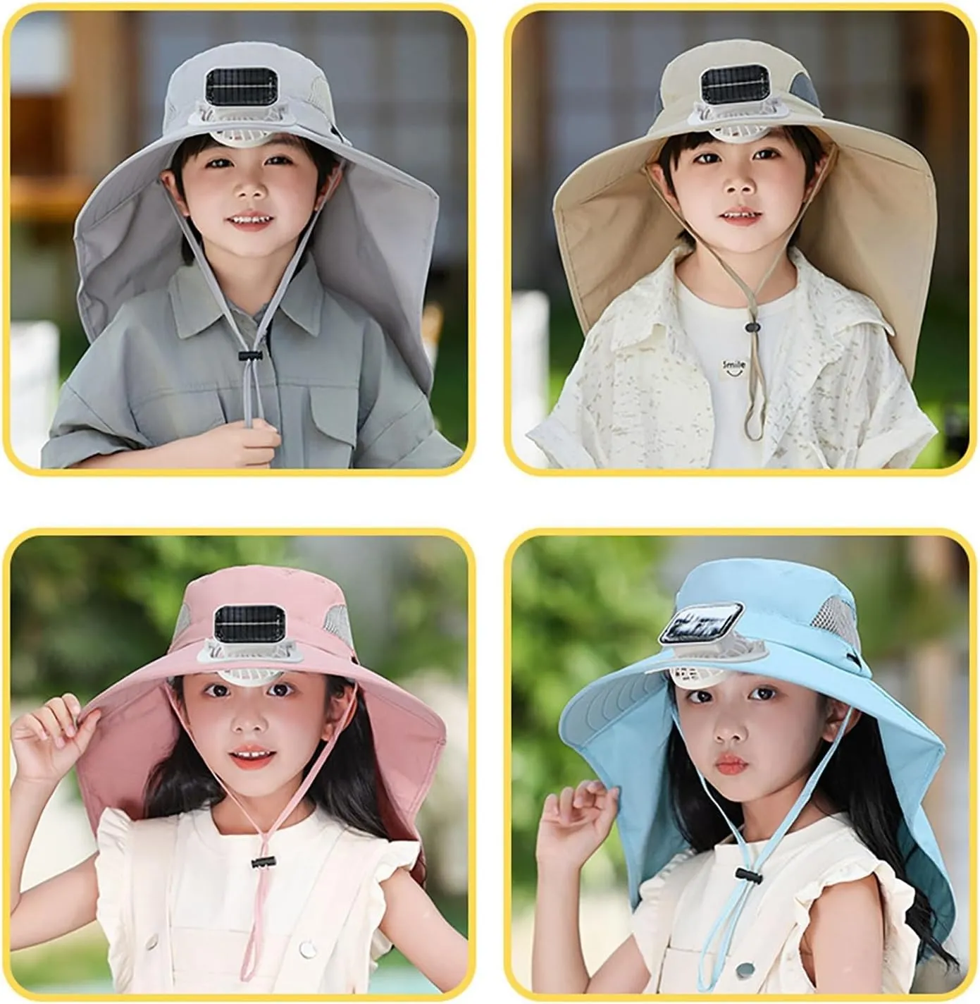 Solar Powered Fan Hat, Wide Brim Sun Hat with Fan, Kids Outdoor Hat