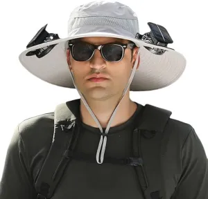 Solar Powered Fan Hat with 2 Removable Fans-Sun Hat for Outdoor Fishing, Hiking Gardening, USB Solar Charging