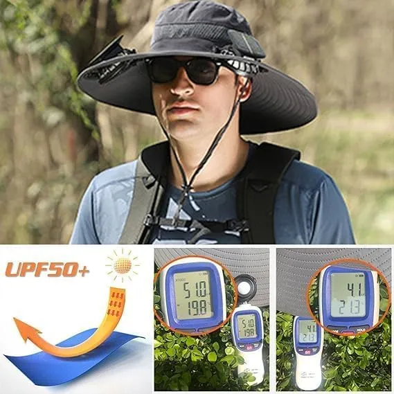 Solar Powered Fan Hat with 2 Removable Fans-Sun Hat for Outdoor Fishing, Hiking Gardening, USB Solar Charging