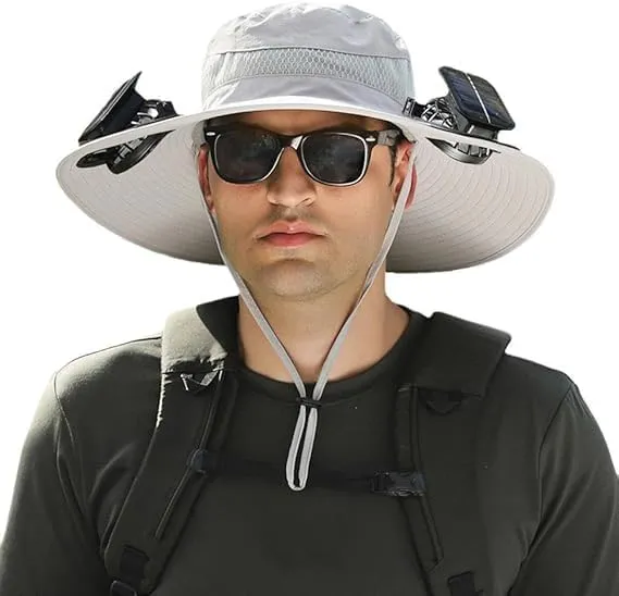 Solar Powered Fan Hat with 2 Removable Fans-Sun Hat for Outdoor Fishing, Hiking Gardening, USB Solar Charging