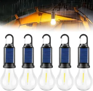Solar Rechargeable Hooked Camping Light Vintage, Shineshore Vintage Outdoor Tent Ambient Light, 3 Modes, for Camping, Hiking, USB Rechargeable (5Set)