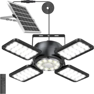 Solar Shed Light Outdoor Indoor, Upgrade 6500K 1200Lumen 174 LEDs Motion Sensor Pendant Light, 120°Adjustable 4 1 Solar Powered Lights Camping Plants Garage Waterproof Remote & Timer