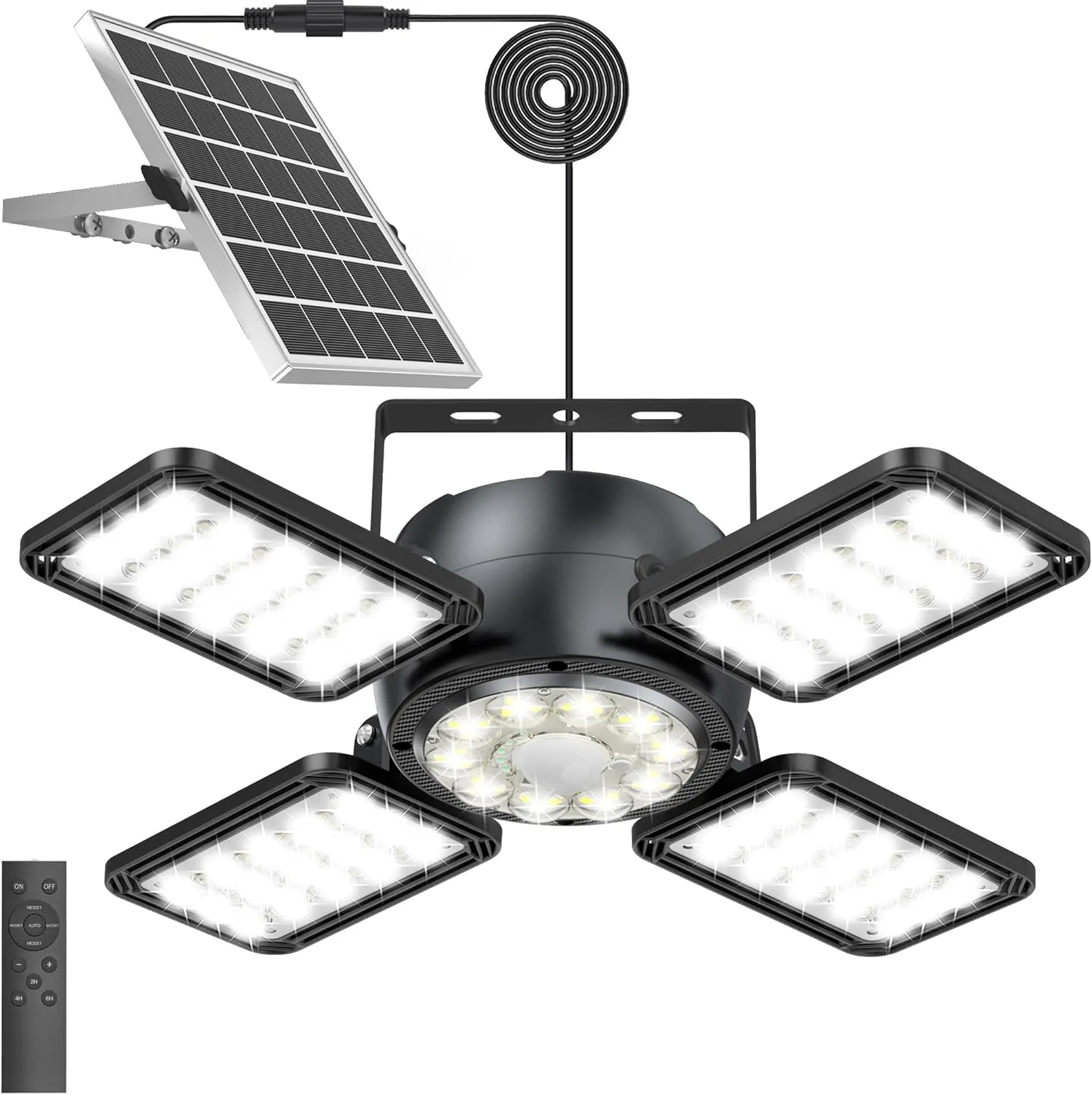 Solar Shed Light Outdoor Indoor, Upgrade 6500K 1200Lumen 174 LEDs Motion Sensor Pendant Light, 120°Adjustable 4 1 Solar Powered Lights Camping Plants Garage Waterproof Remote & Timer