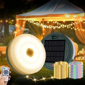 Solar String Lights for Camping Outdoor,33 FT Fairy String Lights 150 LEDs with 14 Lighting Modes & Timing, Waterproof, Rechargeable Hanging Lights forTent Yard Garden Hiking Travel Decoration
