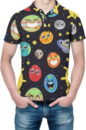 Solar System Space Star Golf Polo Shirts for Men Quick Dry Short Sleeve Graphic Tee Top