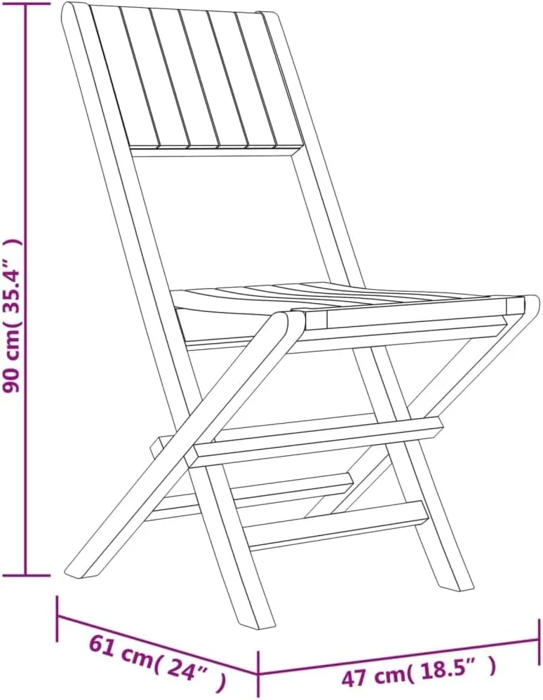 Solid Teak Wood Folding Patio Chairs 2 Pack 18.5"x24"x35.4" Outdoor Furniture Foldable Lounge Seating for Backyard Poolside Camping