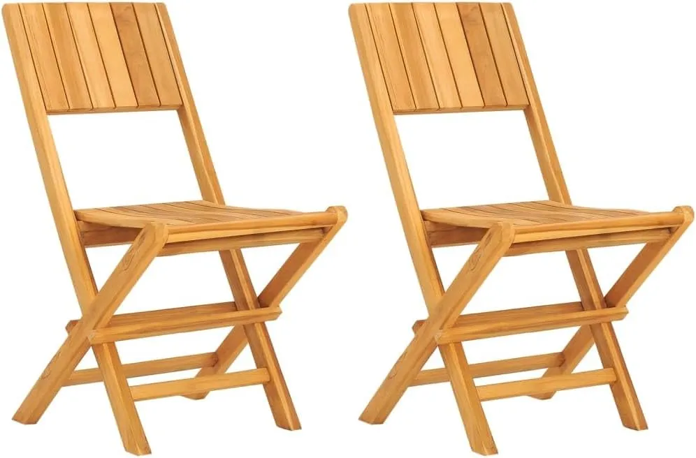 Solid Teak Wood Folding Patio Chairs 2 Pack 18.5"x24"x35.4" Outdoor Furniture Foldable Lounge Seating for Backyard Poolside Camping