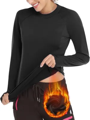 Soneven Women Fleece Thermal Long Sleeve Running Shirt Workout Tops Moisture Wicking Athletic Shirts with Thumb Holes