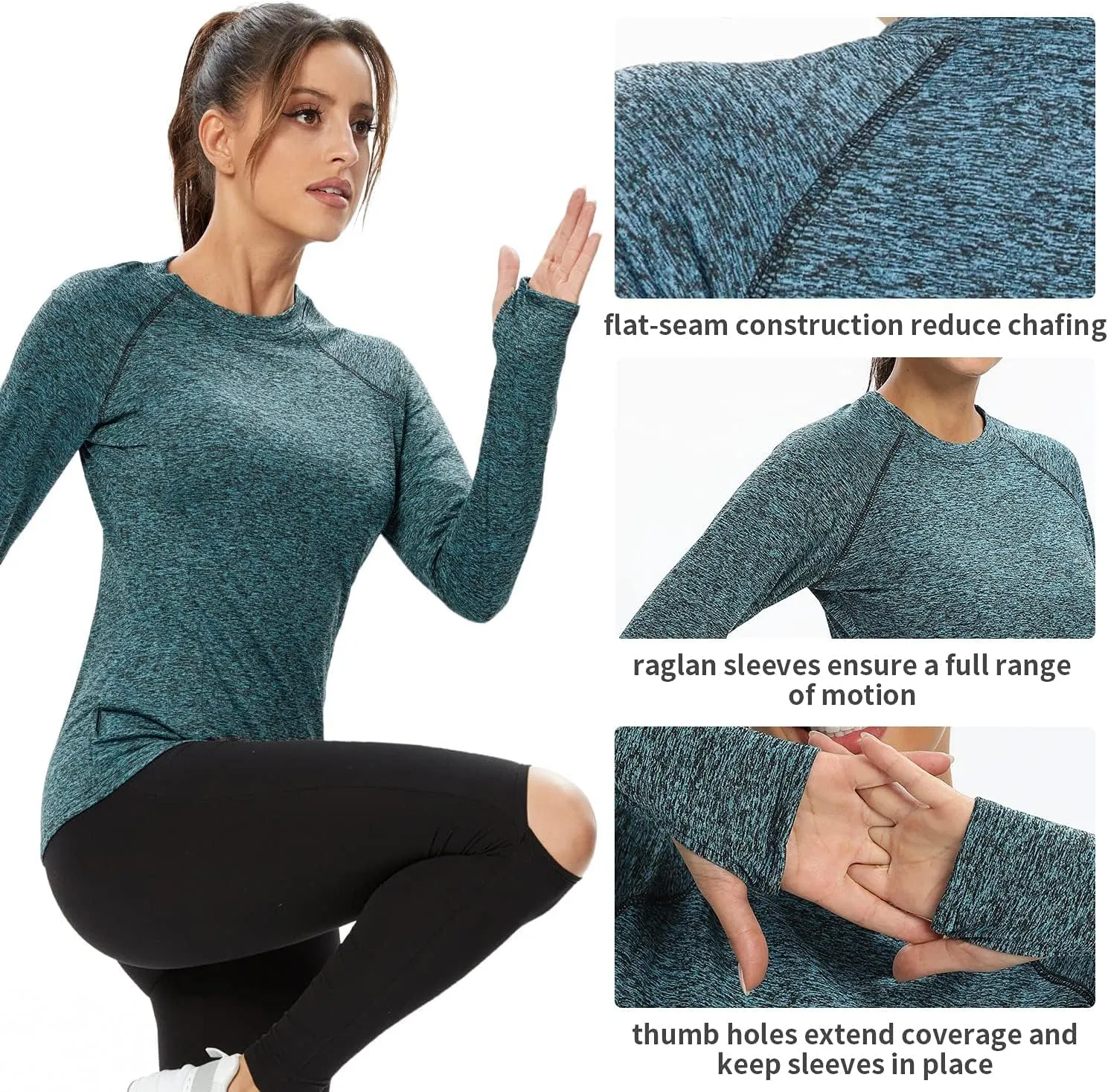 Soneven Women Fleece Thermal Long Sleeve Running Shirt Workout Tops Moisture Wicking Athletic Shirts with Thumb Holes