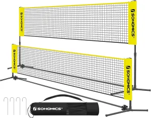 SONGMICS Badminton Net, Height Adjustable Volleyball Net, Pickleball Net for Junior Tennis, Kids, Indoor Outdoor Court, Foldable Nylon Net with Poles 10ft/13ft/16.5ft Wide
