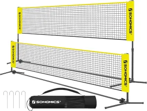 SONGMICS Badminton Net, Height Adjustable Volleyball Net, Pickleball Net for Junior Tennis, Kids, Indoor Outdoor Court, Foldable Nylon Net with Poles 10ft/13ft/16.5ft Wide