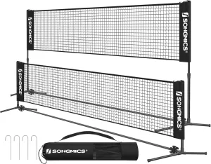 SONGMICS Badminton Net, Height Adjustable Volleyball Net, Pickleball Net for Junior Tennis, Kids, Indoor Outdoor Court, Foldable Nylon Net with Poles 10ft/13ft/16.5ft Wide