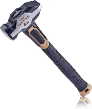 Spec Ops Tools Blacksmith Hammer, 4 lb Sledge hammer with Bi-Material Shock Absorbing & Vibration Dampening Handle, 3% Donated to Veterans, Black/Tan